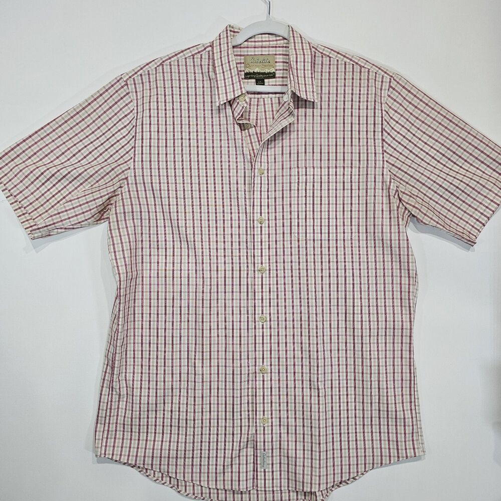 Cabela's Men's Large Red Check Plaid Button Front Short Sleeve Shirt L
